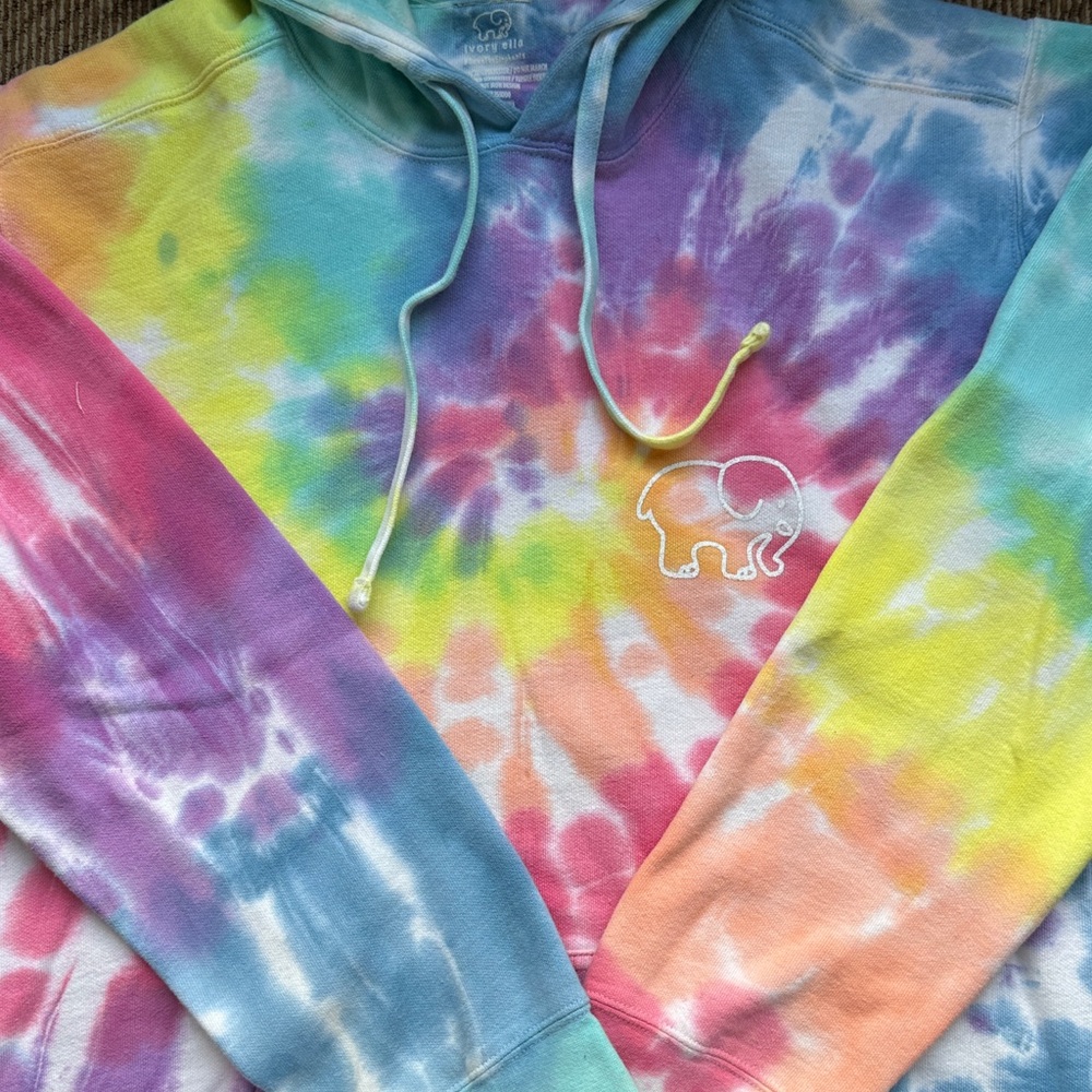 Ivory Ella Multicolor Tie-Dye Hoodie with White Elephant